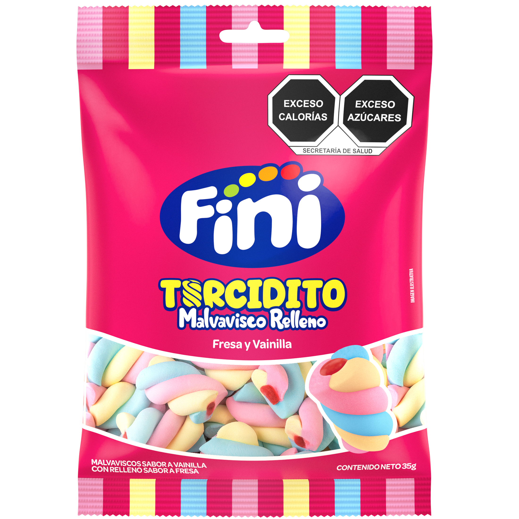 Malvavisco relleno Fini Torciditos sabor fresa y vainilla 35g || Bodega ...